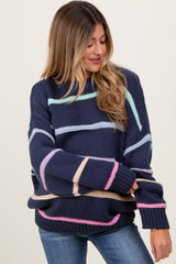 Navy Multi Stripe Oversized Maternity Sweater