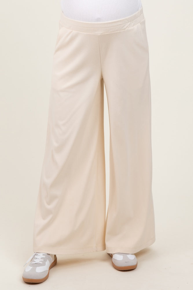 Cream Brushed Knit Wide Leg Maternity Pants