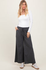 Charcoal French Terry Raw Edge Wide Leg Pants