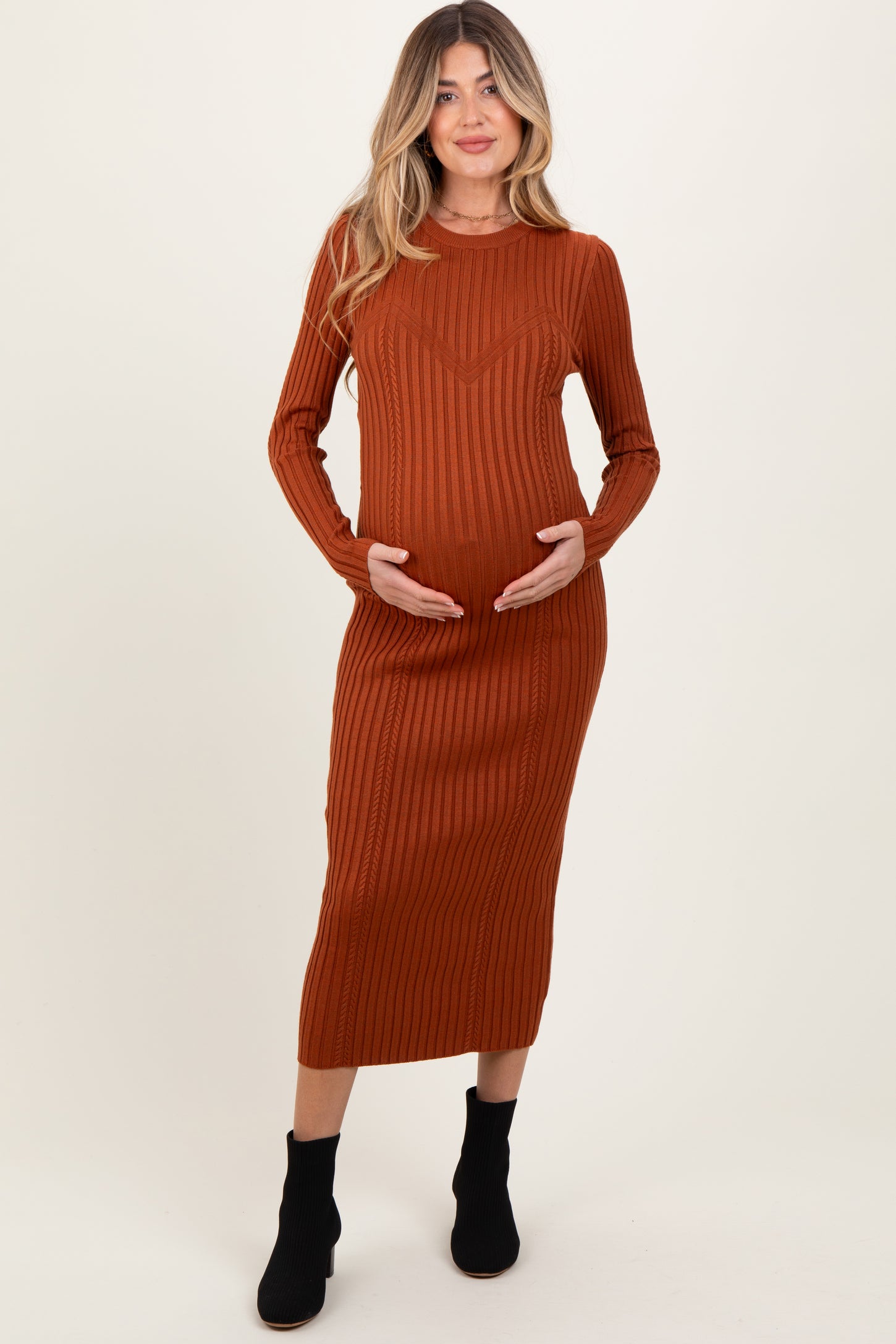 rust ribbed dress Rust Ribbed Knit Bodice Maxi Dress - Short Sleeve Dresses