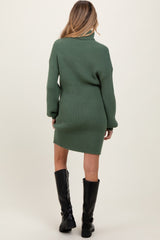 Olive Turtleneck Ribbed Maternity Sweater Dress