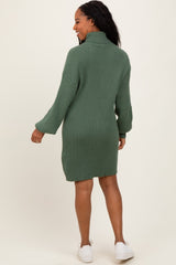 Olive Turteneck Ribbed Sweater Dress