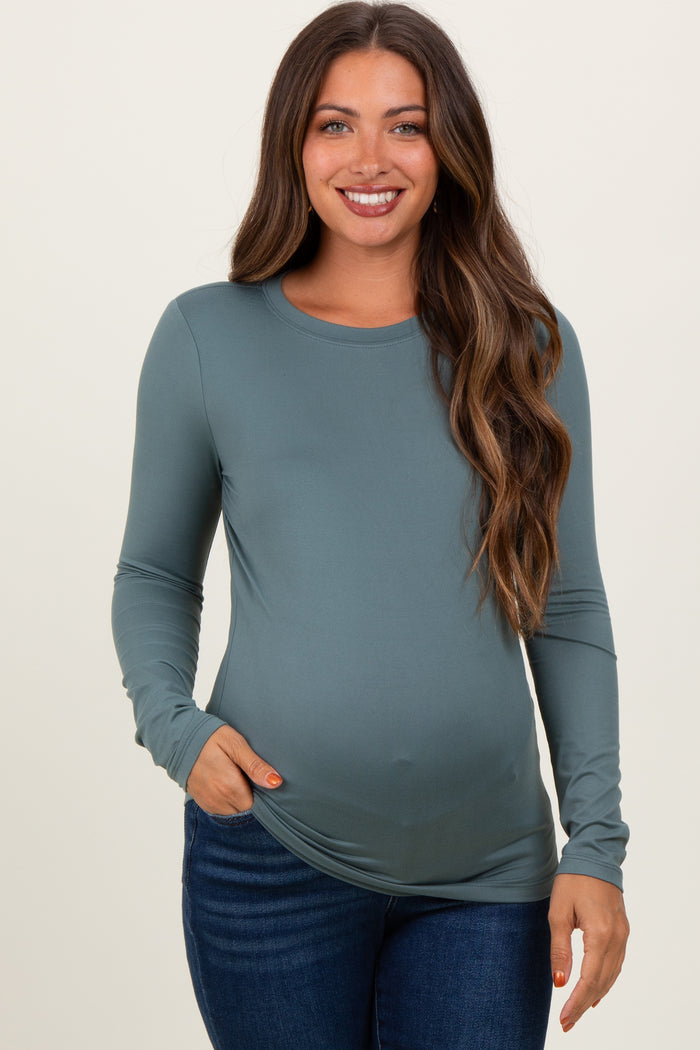 Dusty Jade Basic Long Sleeve Maternity Top