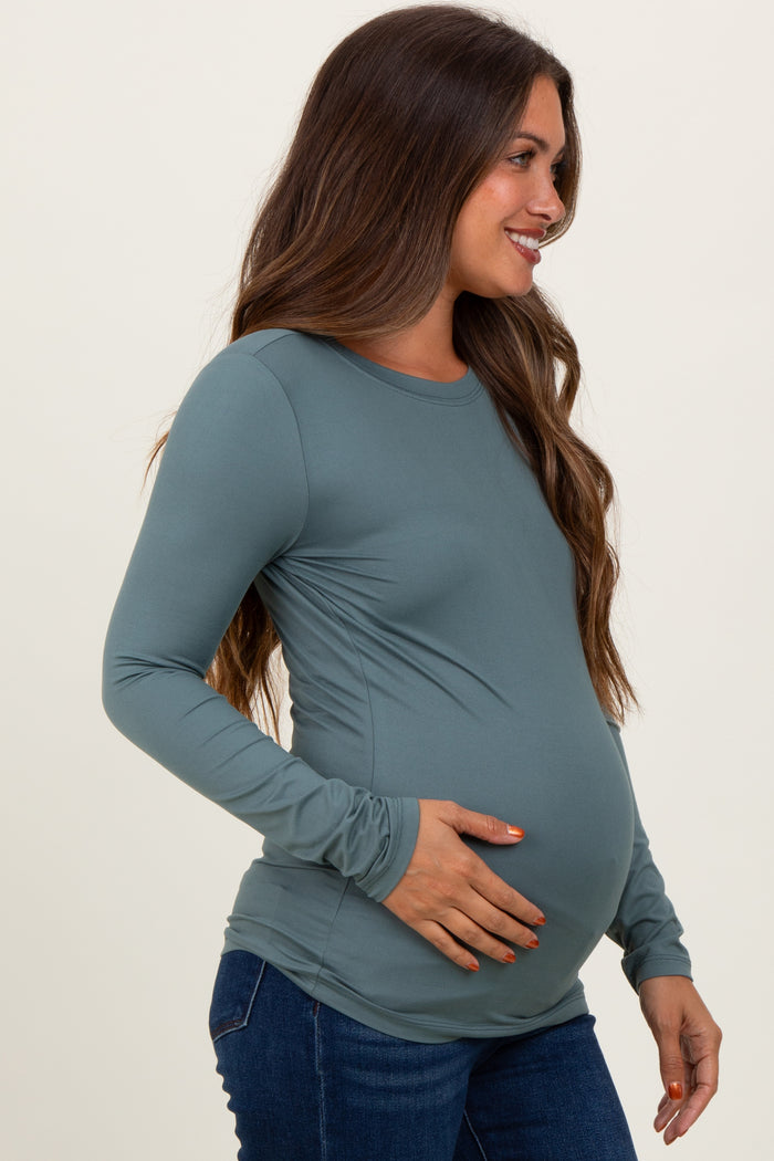 Dusty Jade Basic Long Sleeve Maternity Top