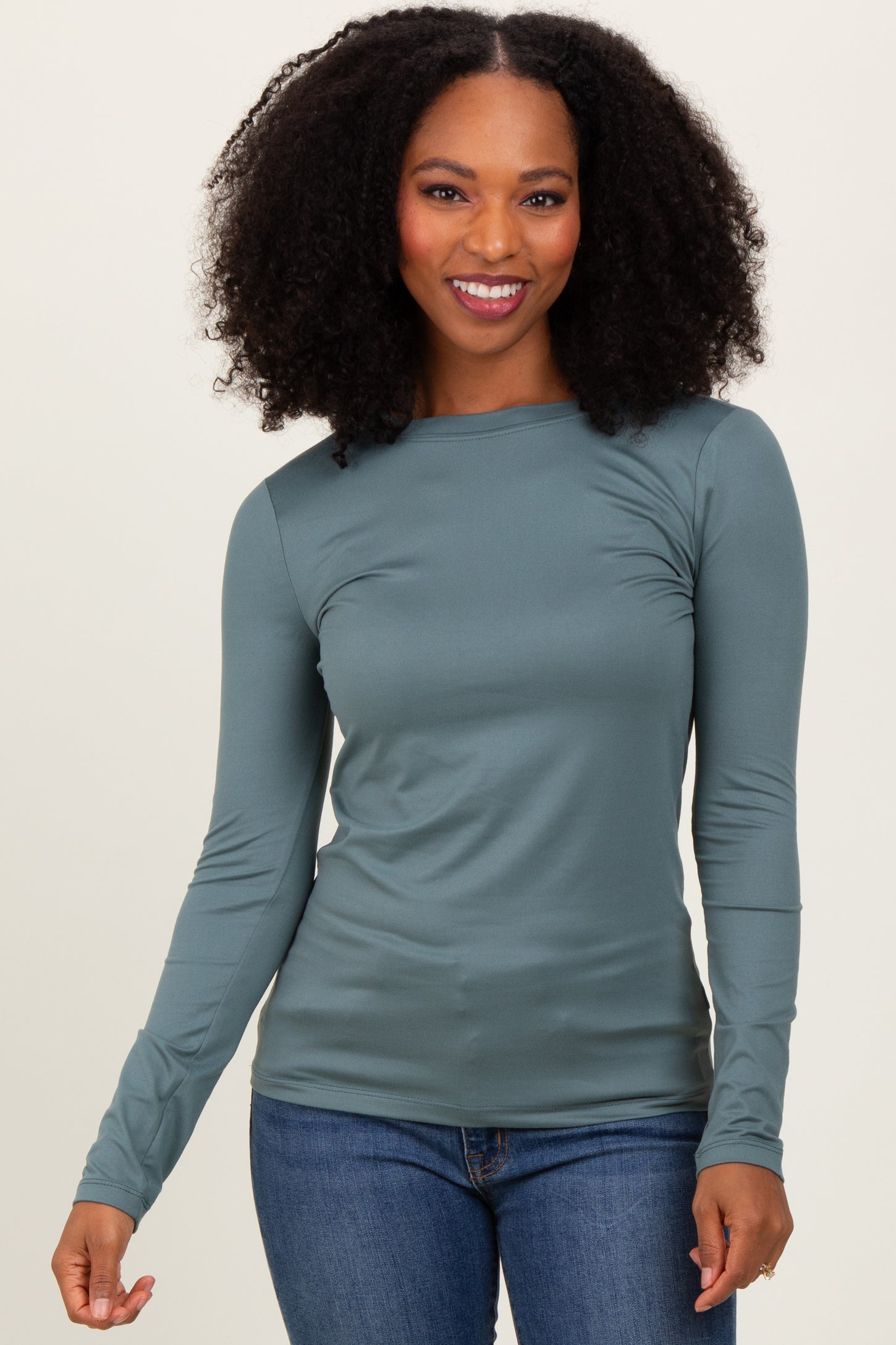 Dusty Jade Basic Long Sleeve Maternity Top
