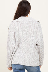 Heather Grey Cable Knit Collared Button Up Cardigan