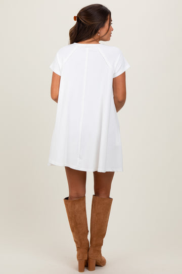 Ivory French Terry Basic Short Sleeve Maternity Mini Dress