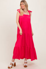 Fuchsia Shoulder Tie Tiered Maxi Dress