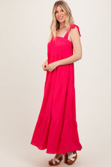 Fuchsia Shoulder Tie Tiered Maxi Dress