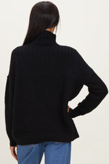 Black Ribbed Knit Turtleneck Dolman Sleeve Sweater