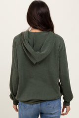 Olive Ribbed Basic Drawstring Hoodie