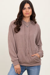 Taupe Ribbed Basic Drawstring Maternity Hoodie