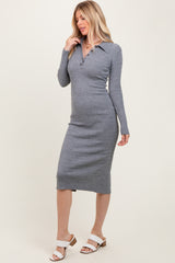 Heather Grey Cable Knit Button Up Midi Dress