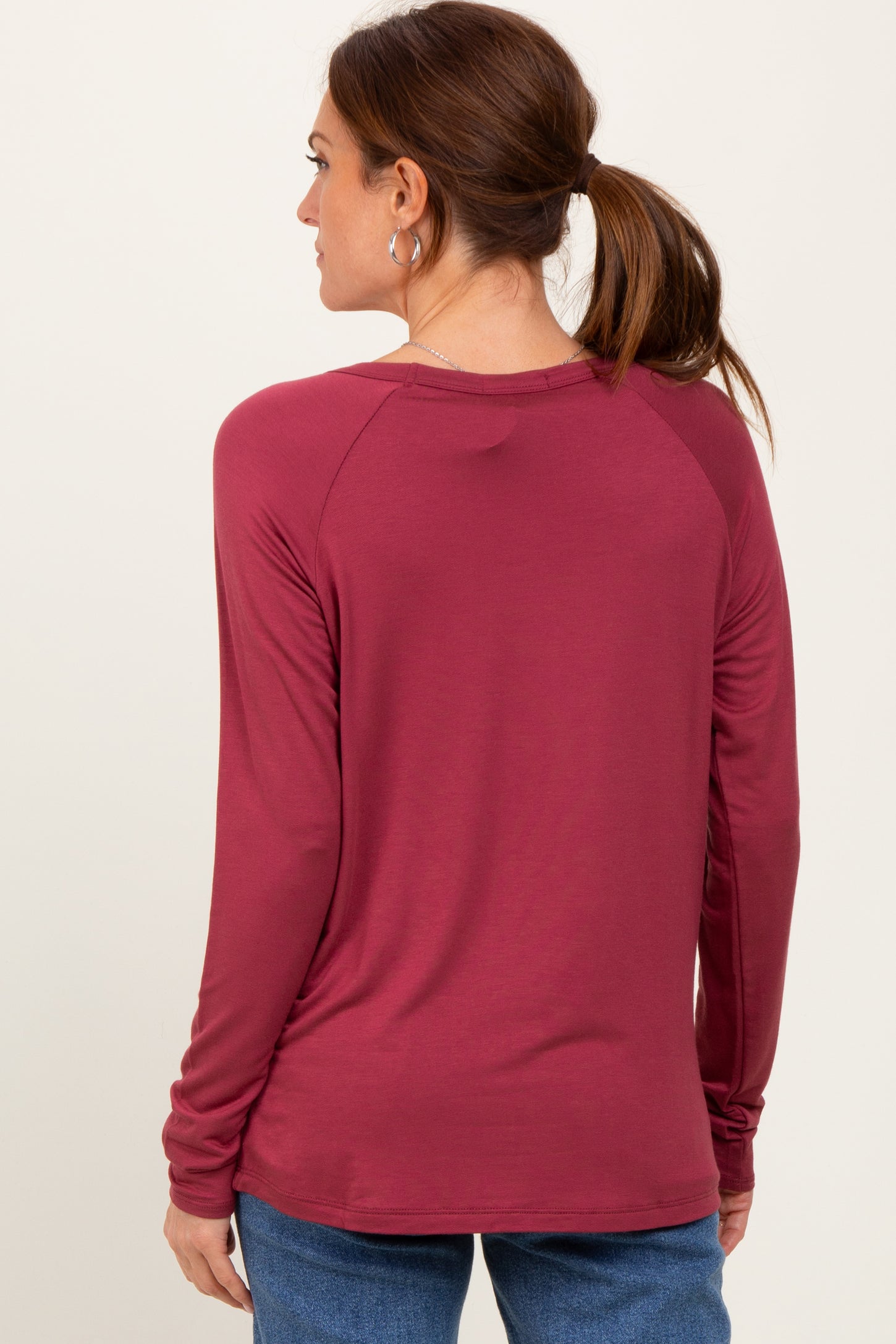 Burgundy Basic Boatneck Long Sleeve Top