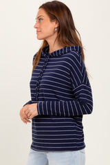 Navy Striped Drawstring Hoodie Top