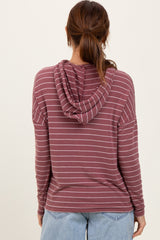 Mauve Striped Drawstring Hoodie Top