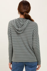 Olive Striped Drawstring Hoodie Top