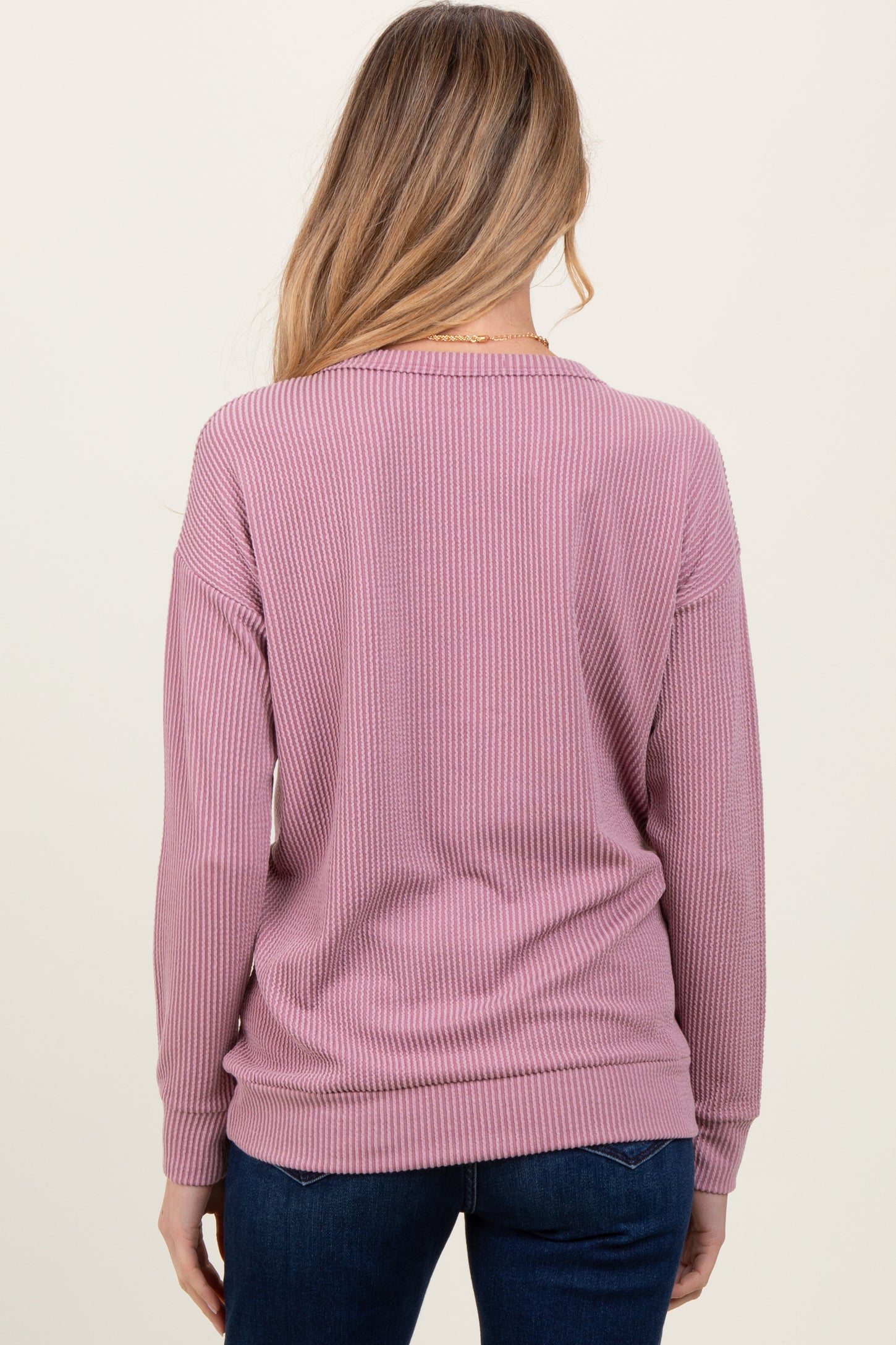 Mauve Ribbed Long Sleeve Maternity Pullover Top