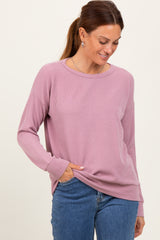 Mauve Ribbed Long Sleeve Pullover Top