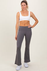Grey Fold Over Waistband Maternity Flared Pants