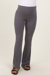 Grey Fold Over Waistband Maternity Flared Pants