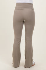 Light Olive Fold Over Waistband Maternity Flared Pants