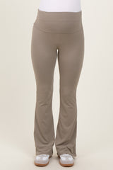 Light Olive Fold Over Waistband Maternity Flared Pants