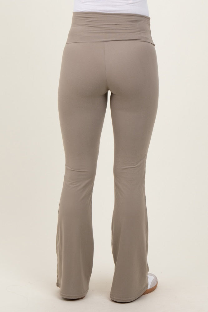 Light Olive Fold Over Waistband Maternity Flared Pants