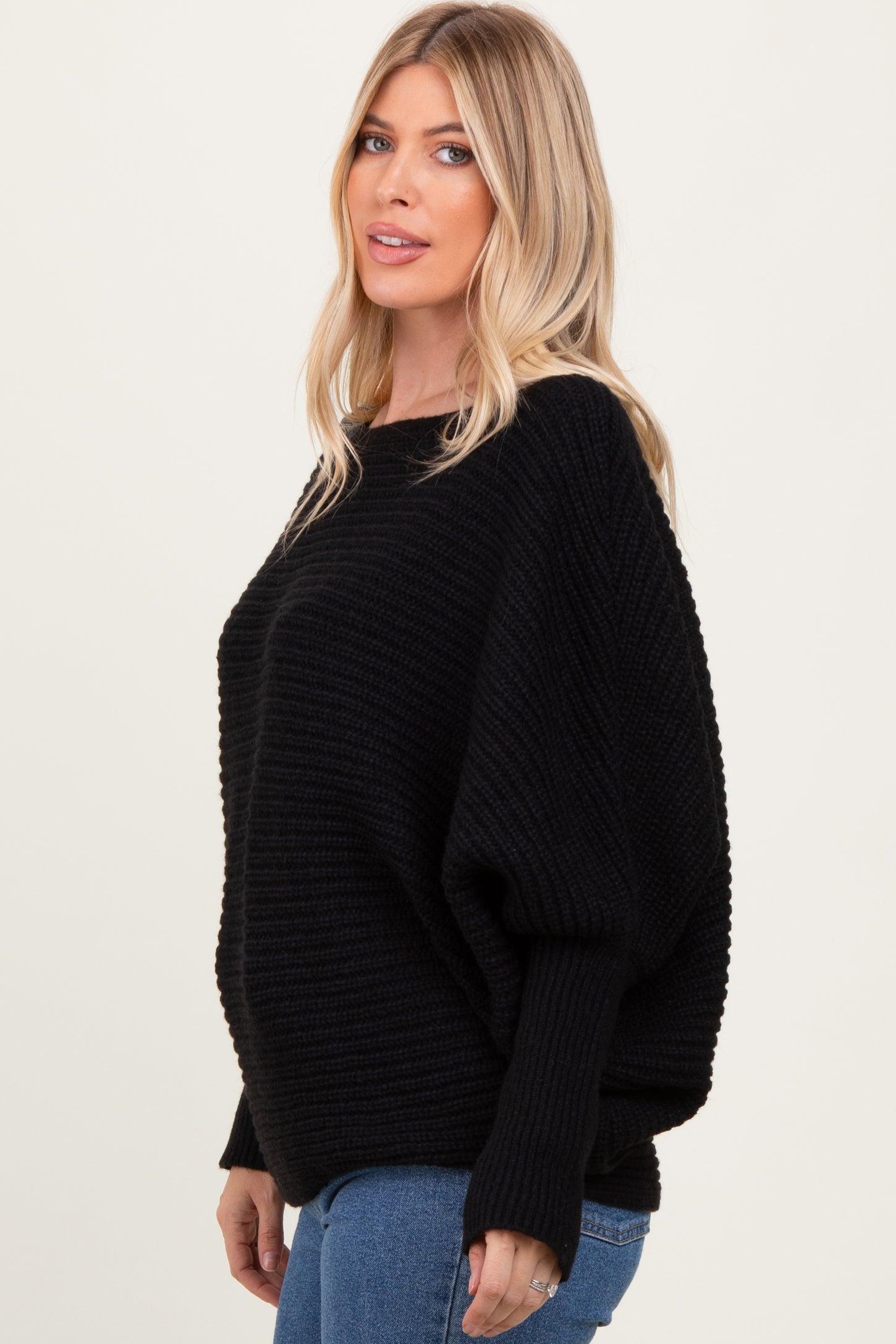 Black Chunky Knit Dolman Sleeve Oversized Sweater