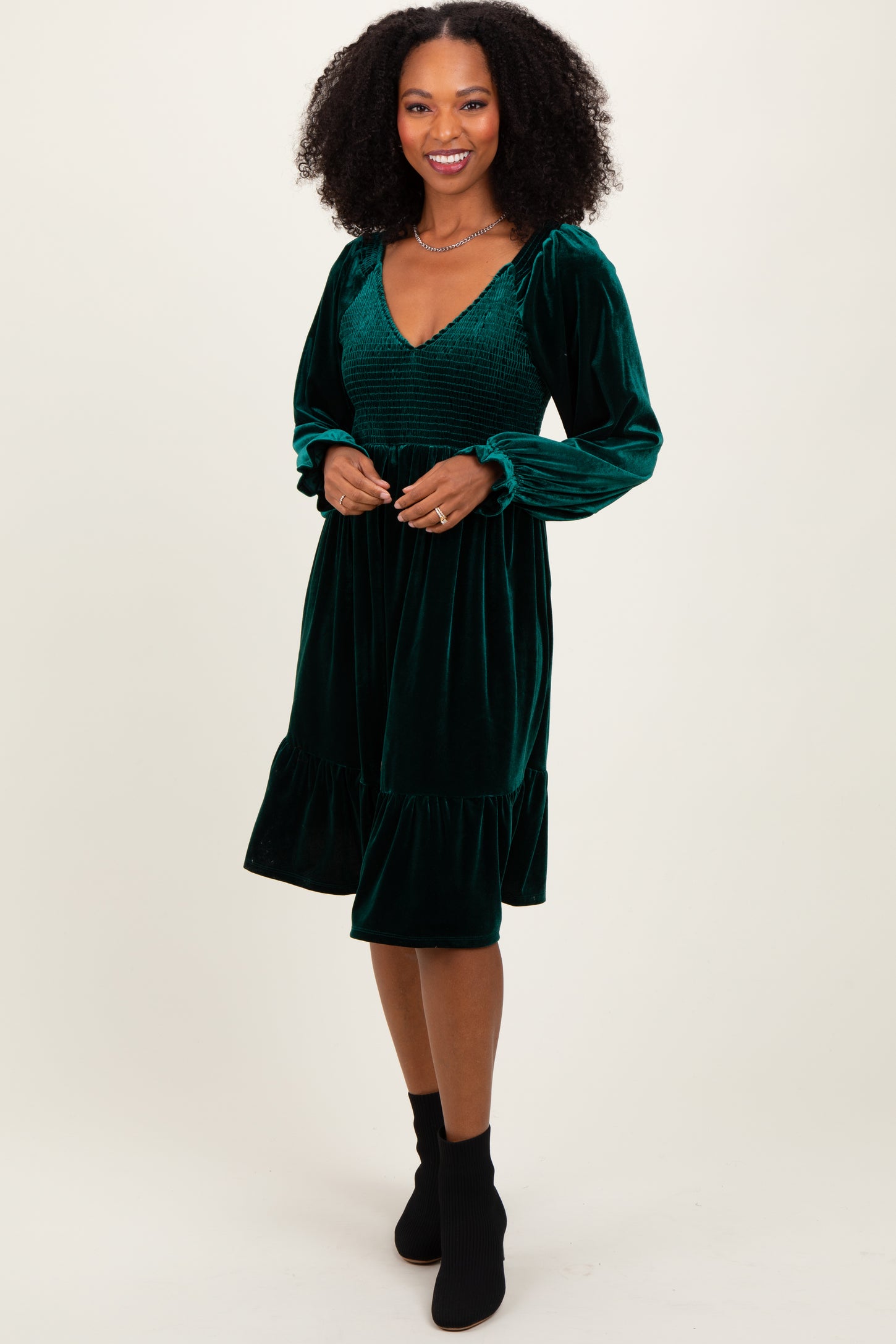 maternity green velvet dress Jaded Rose Maternity velvet wrap midi dress in emerald green