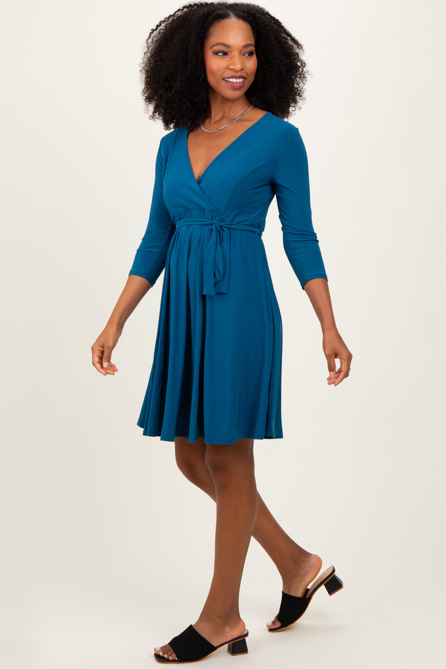 Teal 3/4 Sleeve Maternity/Nursing Sash Tie Wrap Dress PinkBlush Teal 3/4 Sleeve Maternity/Nursing Sash Tie Wrap Dress PinkBlush