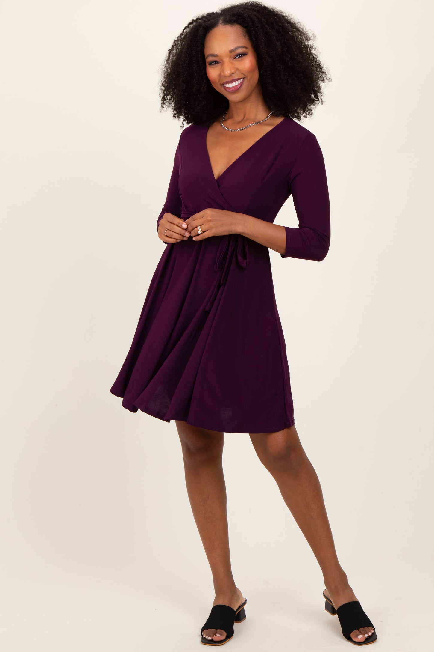 Purple 3/4 Sleeve Maternity/Nursing Sash Tie Wrap Dress PinkBlush Purple 3/4 Sleeve Maternity/Nursing Sash Tie Wrap Dress PinkBlush