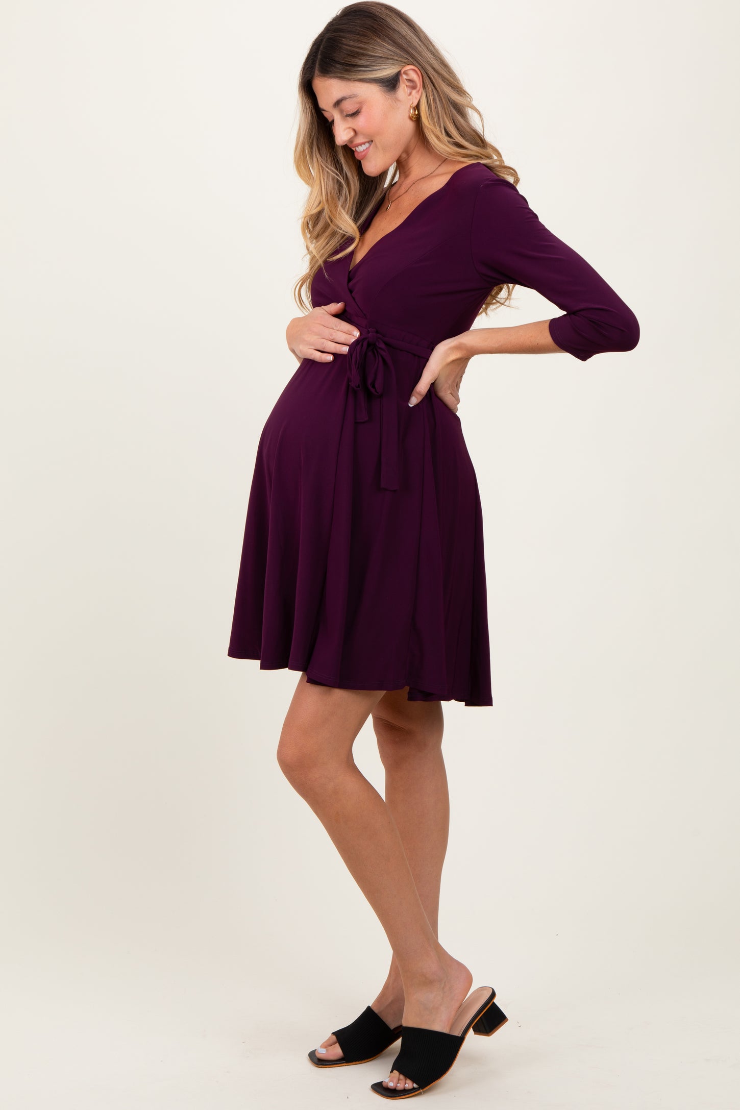 purple dress 3/4 sleeve It's In The Air Lavender Purple 3/4 Sleeve Midi Dress Shop the Mint