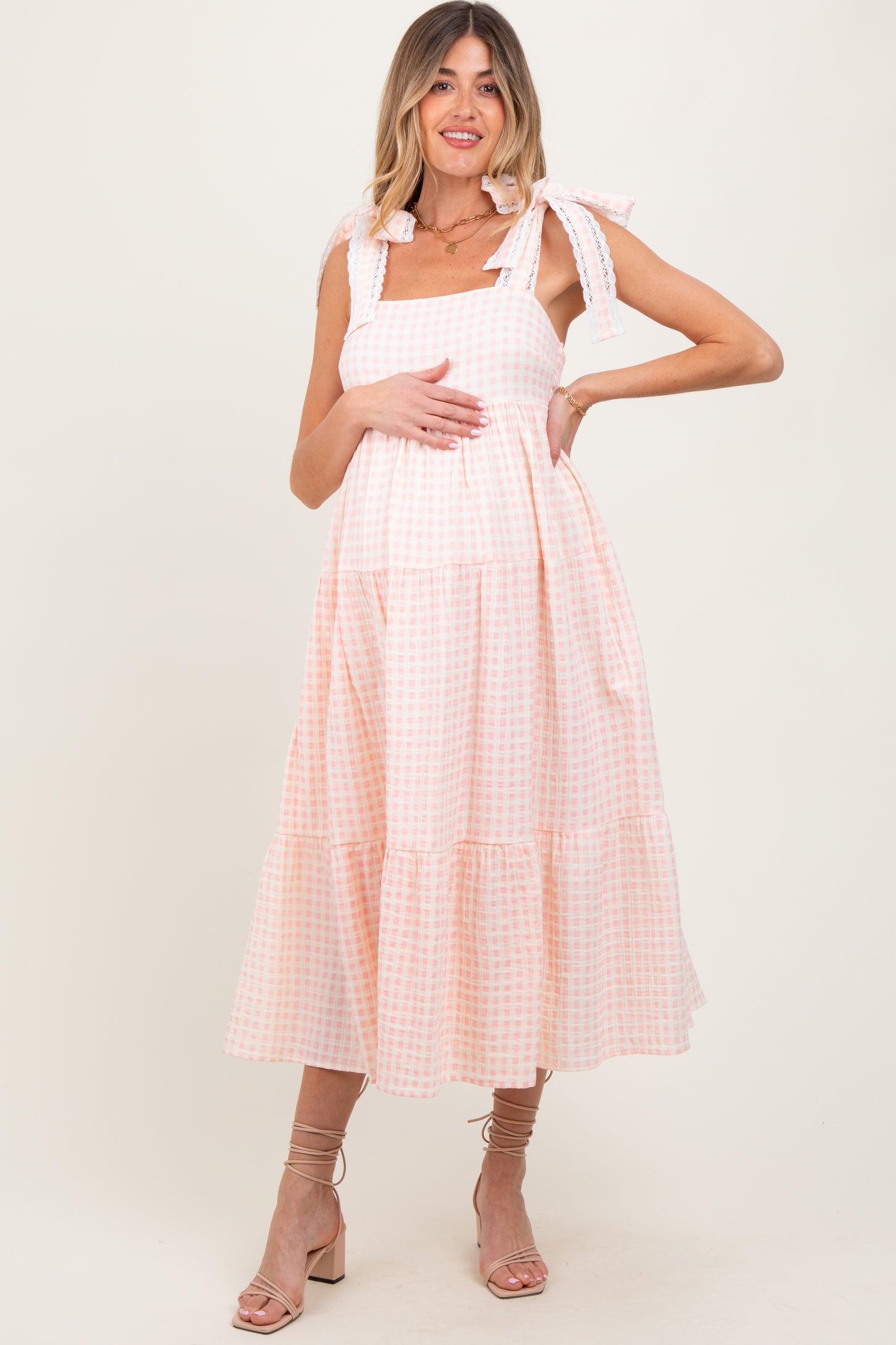 pink gingham maxi dress Maisie Floral Gingham Maxi Dress Pink Cara & The Sky