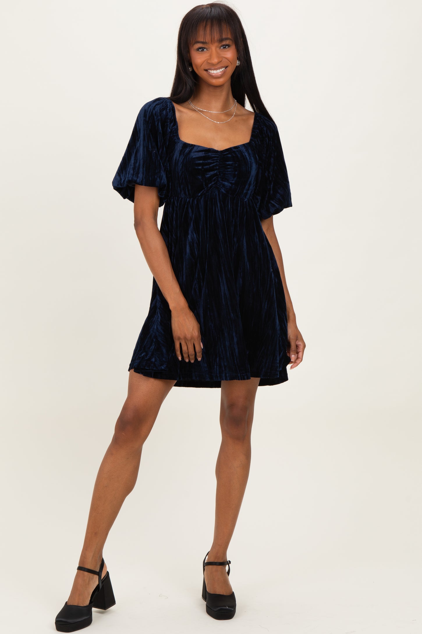 Navy Crushed Velvet Puff Sleeve Mini Dress – PinkBlush Navy Crushed Velvet Puff Sleeve Mini Dress – PinkBlush