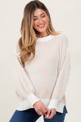Taupe Ribbed Balloon Sleeve Maternity Sweater