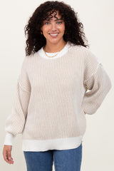 Taupe Ribbed Balloon Sleeve Sweater