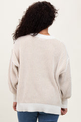 Taupe Ribbed Balloon Sleeve Sweater