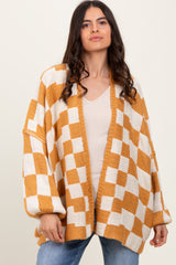 Yellow Checkered Oversized Cardigan