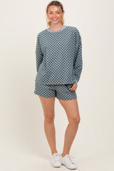 Dark Teal Checkered Plaid Pullover Shorts Set