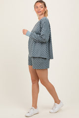 Dark Teal Checkered Plaid Pullover Shorts Set