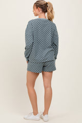 Dark Teal Checkered Plaid Pullover Shorts Set