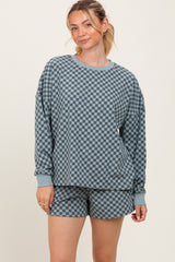 Dark Teal Checkered Plaid Pullover Shorts Set