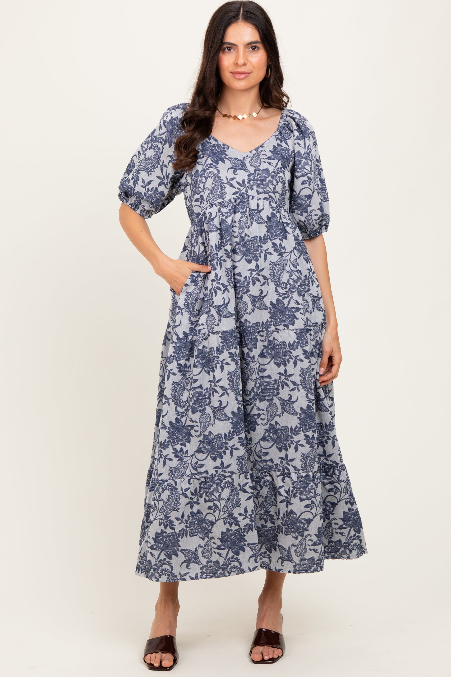 tiered puff sleeve midi dress Puff Sleeve Tiered Cotton Dress JULIETTE / OFFON Clothing