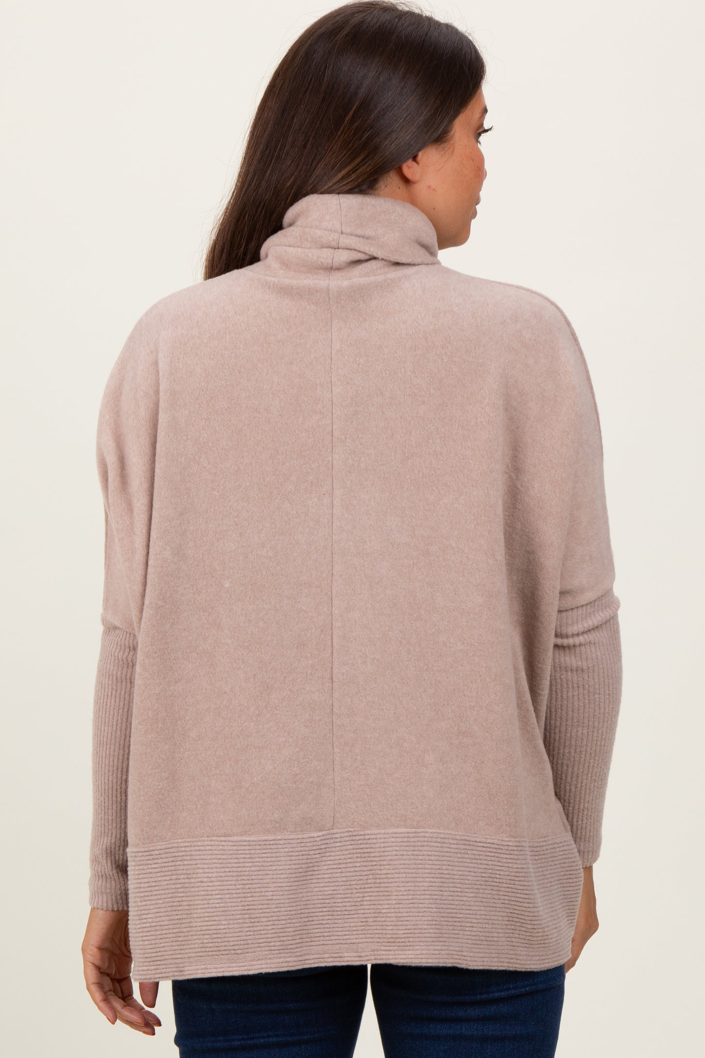 Beige Turtle Neck Brushed Heather Knit Maternity Sweater