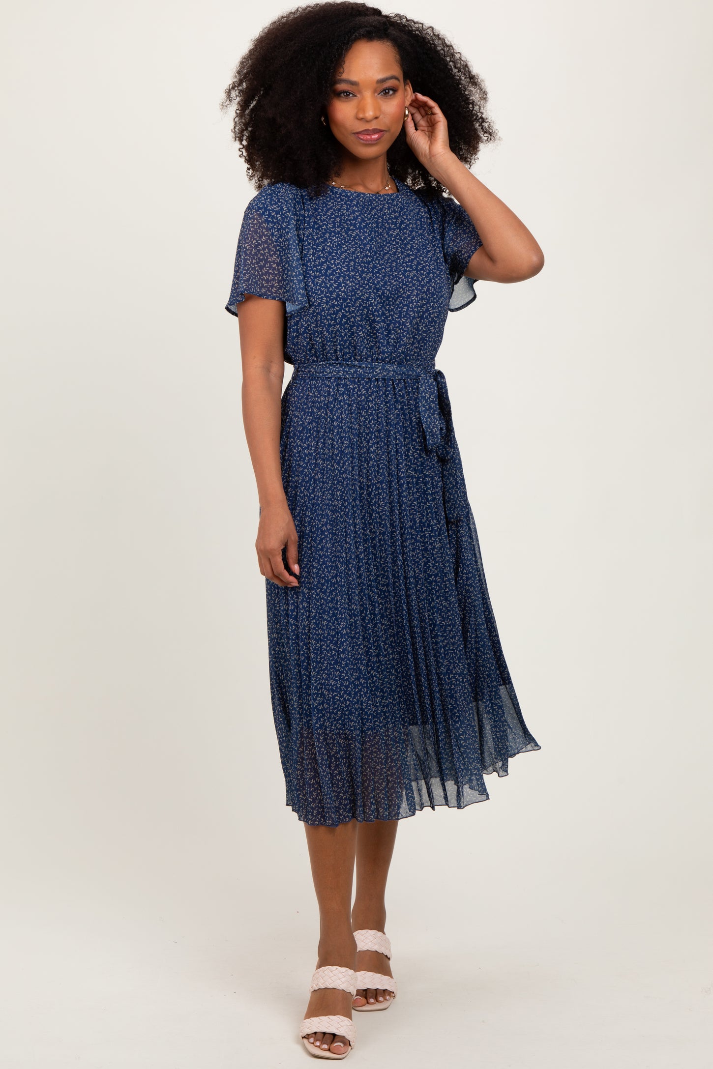 printed pleated midi dress Berry Coast Structured Satin Placement Print Pleated Skirt Midi Dress