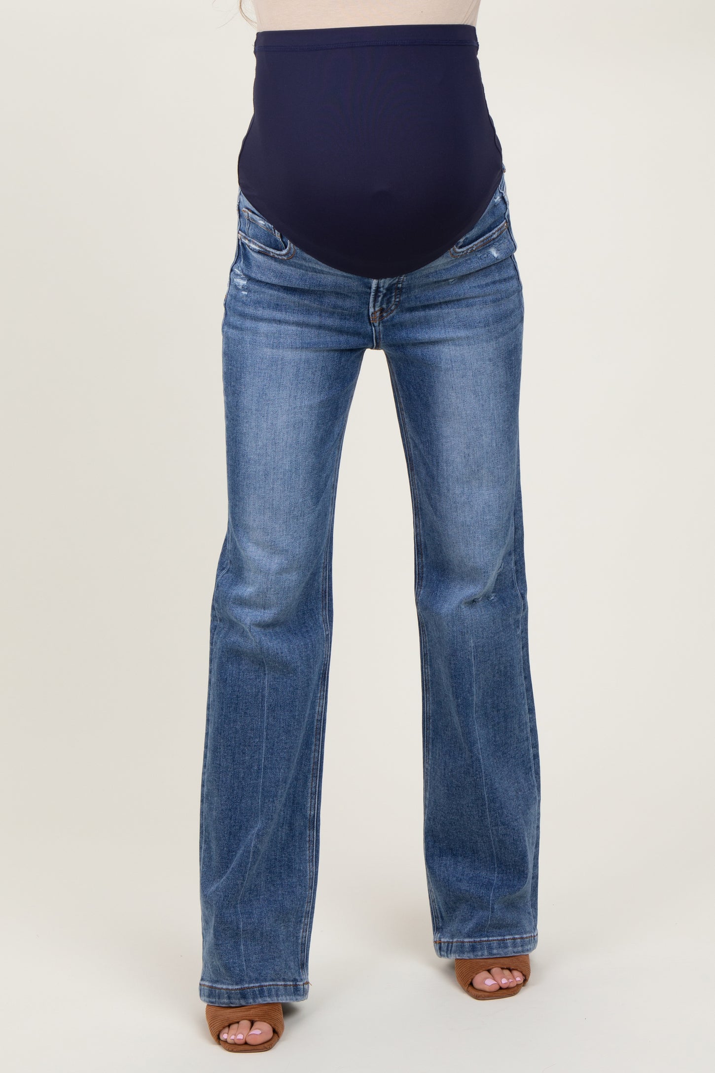 Blue Lightly Distressed Maternity Straight Leg Jeans