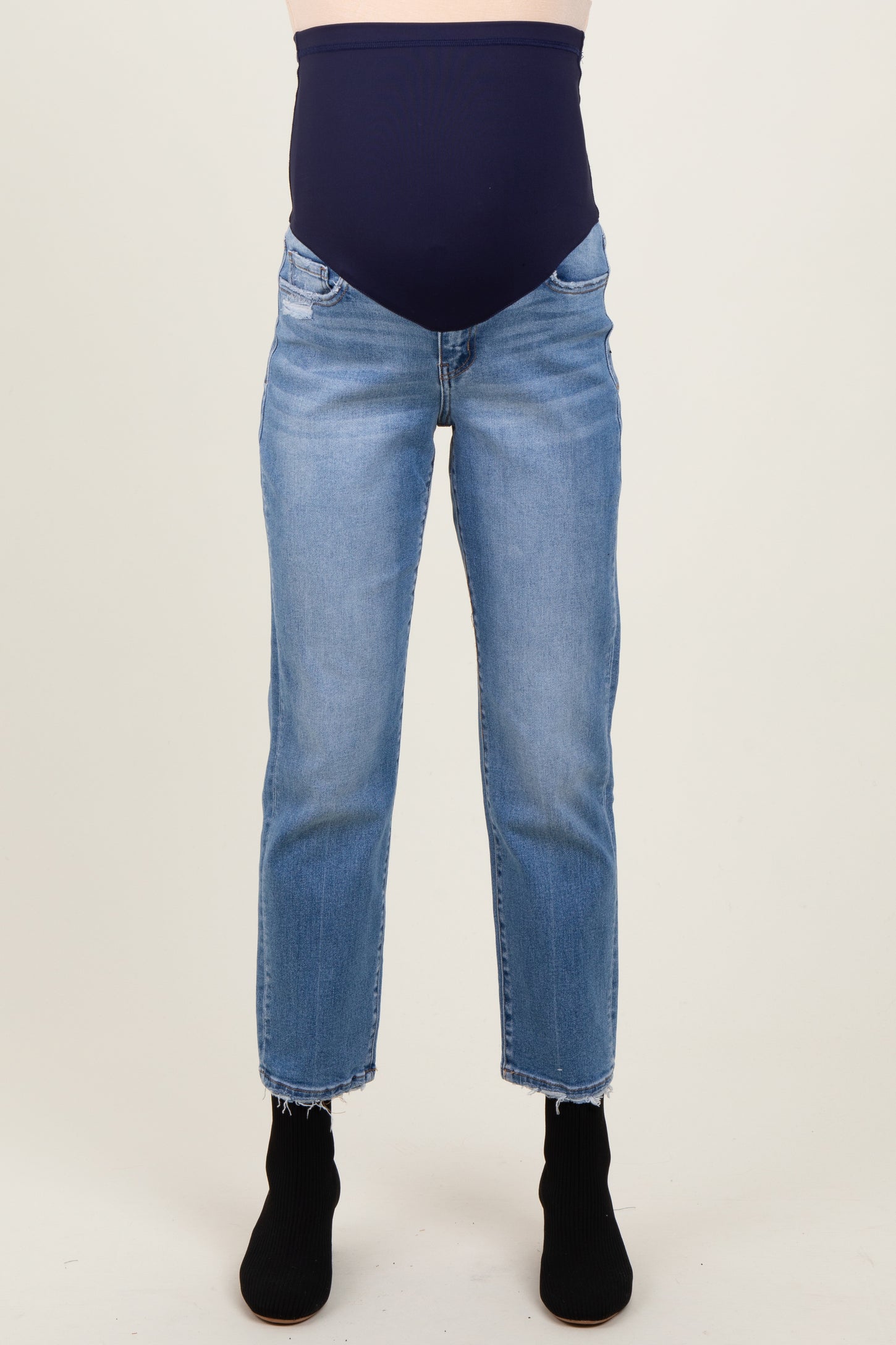 Blue Vintage Wash Cropped Straight Leg Maternity Jeans