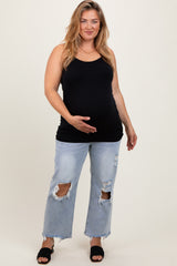 Light Blue Distressed Open Knee Straight Leg Maternity Plus Jeans