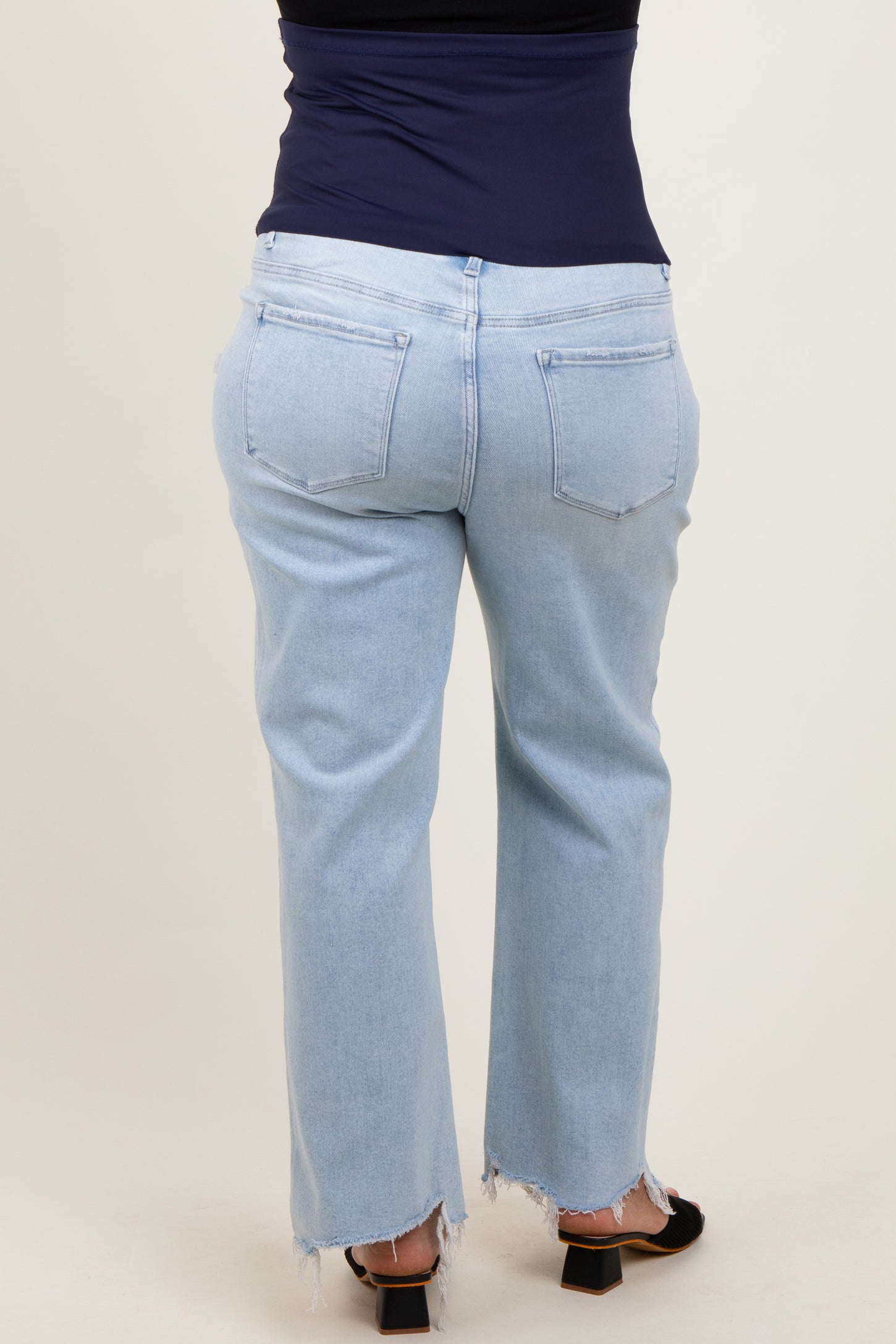 Light Blue Distressed Hem Slim Wide Leg Maternity Plus Jeans